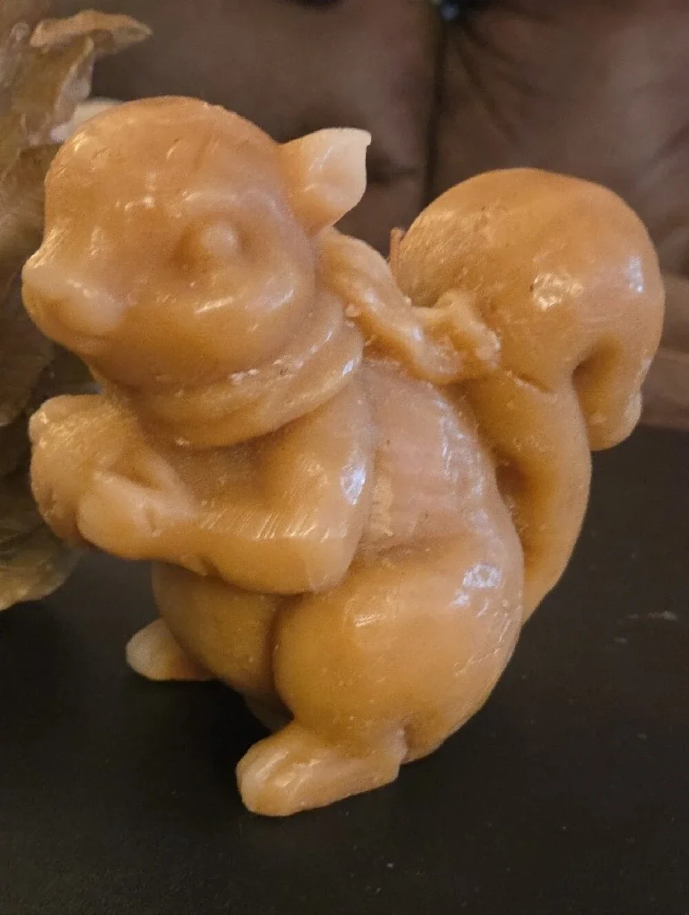 Decorative Brown Leaf Squirrel Sculpture & Candle - Home Accents